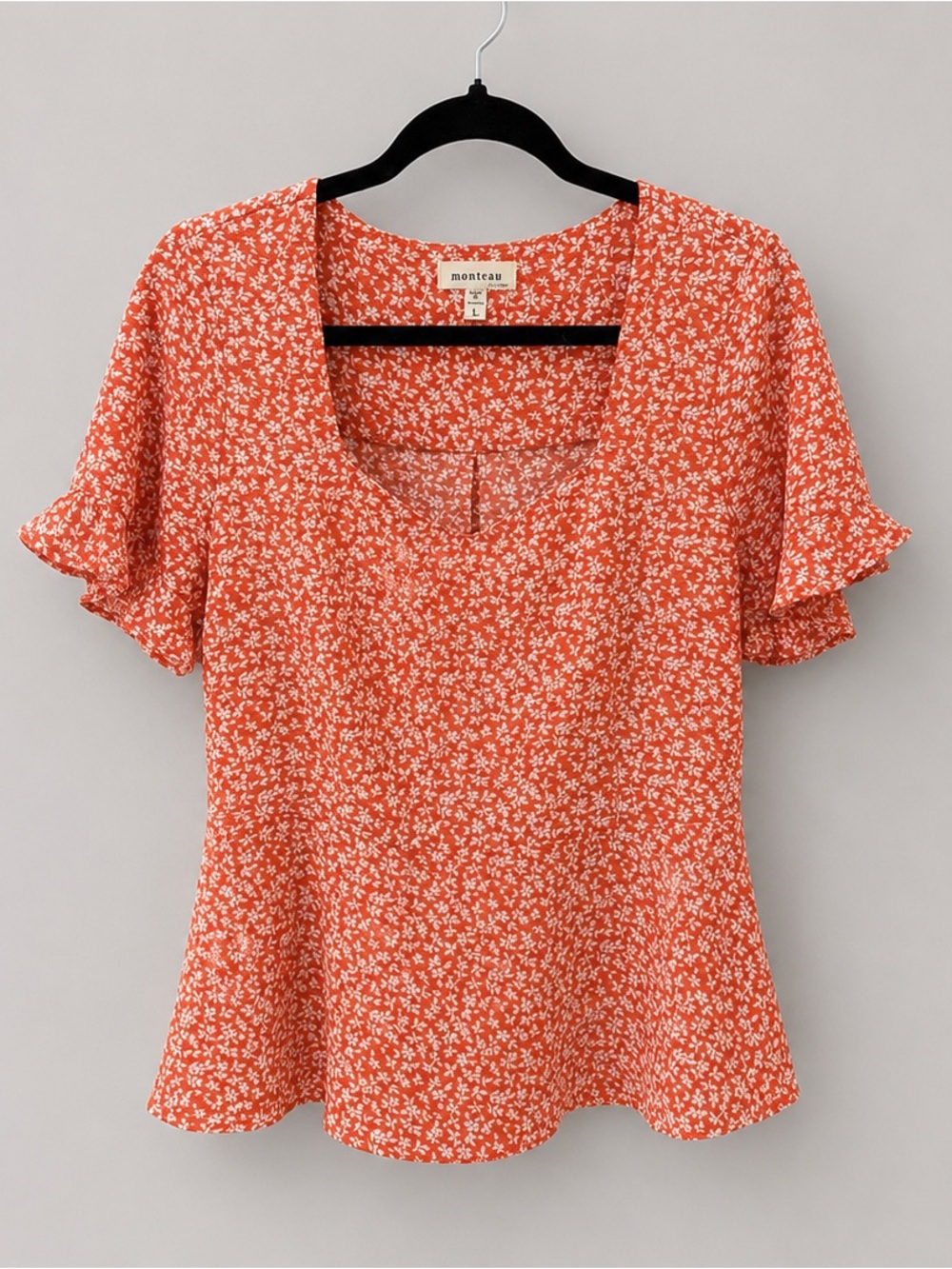 Monteau Coral Floral Square-Neck Peplum Blouse